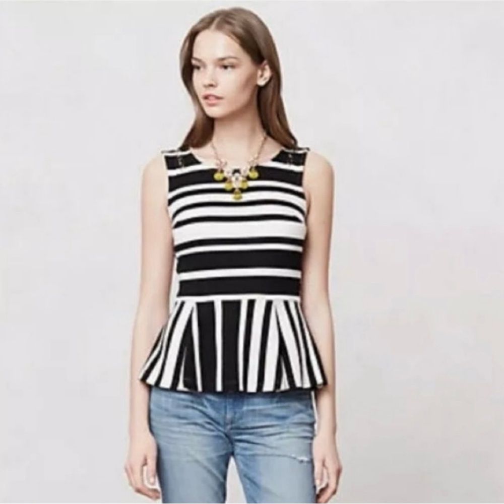 Anthropologie Postmark Antonia Striped Peplum Tank Size Small
